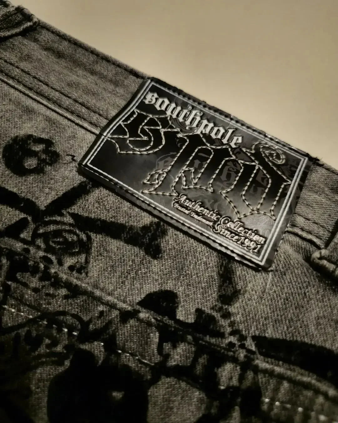 2023 New American Harajuku retro skull print straight high waist Y2K women's washed grey jeans Streetwear Gothic wide trousers