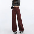 FINEWORDS Retro Angela Red Winter Jeans Women Thicken Cashmere High Waist Baggy Jeans Streetwear Casual Wide Leg Denim Pants