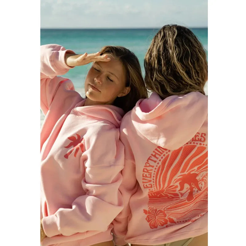 Embroidered Long Sleeve Hoodie with Kangaroo Pocket Pullover