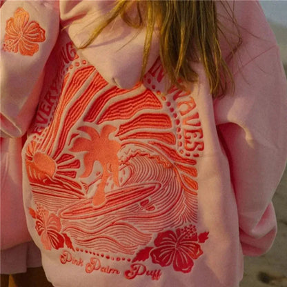 Embroidered Long Sleeve Hoodie with Kangaroo Pocket Pullover