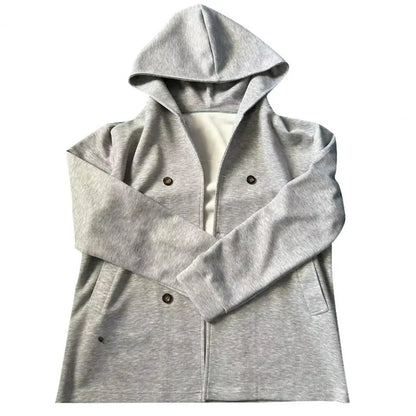 Men’s Double-Breasted Hooded Windbreaker Jacket