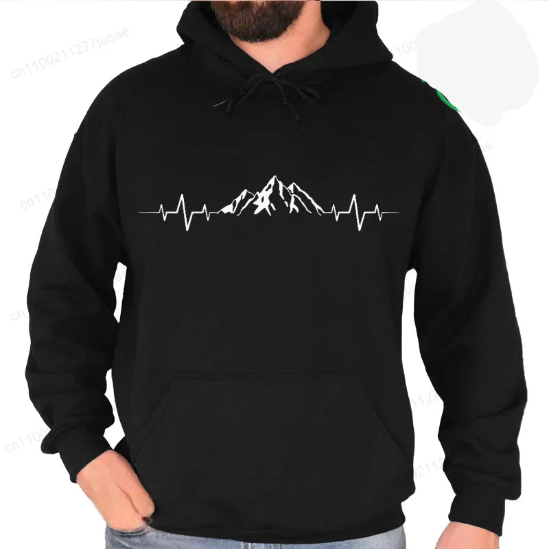 Sporty Streetwear Mountains Graphic Pullover Hoodie