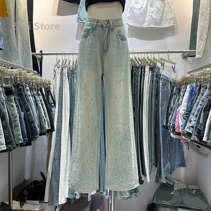 2024 New Spring Summer All-match Casual Harem Pants High Waist Stretch Slim Denim Pants Hot Drilling Casual Ankle-length Jeans