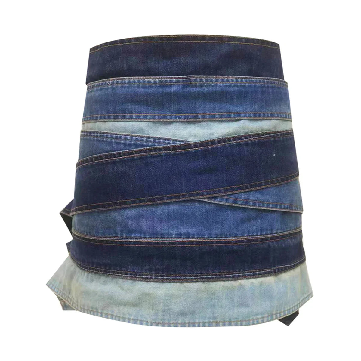 Fashion Denim Skirt Belt Waist Washed Metal Hole