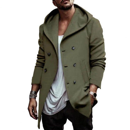 Men’s Double-Breasted Hooded Windbreaker Jacket