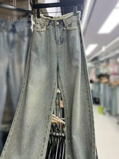 2024 New Spring Summer All-match Casual Harem Pants High Waist Stretch Slim Denim Pants Hot Drilling Casual Ankle-length Jeans
