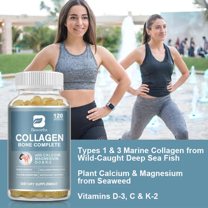 Beworths Bone Collagen Complete Capsules for Calcium Absorption Bone Growth Collagen Antioxidant Support Collagen Production