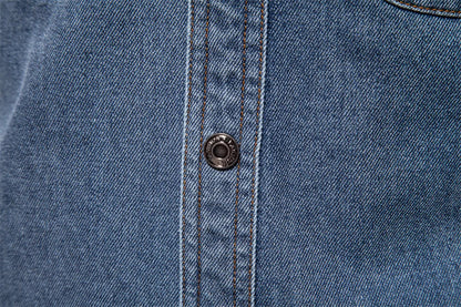 AIOPESON Brand New Mens 100% Cotton Denim Shirts Double Pocket Casual Cowboy Mens Shirts Long Sleeve Autumn Jeans Shirts for Men