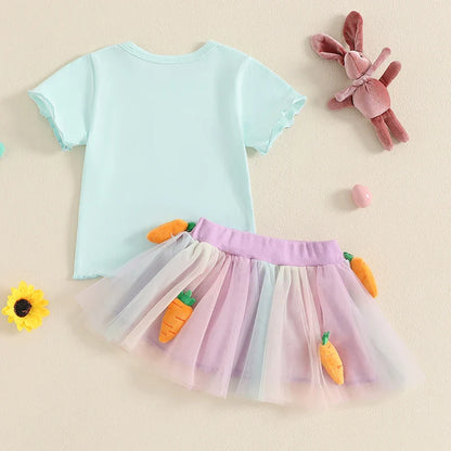 Adorable Infant Easter Dress Set with Bunny Graphic Tee and Fluffy Carrot Skirt for Baby Girls - 2 Piece Outfit