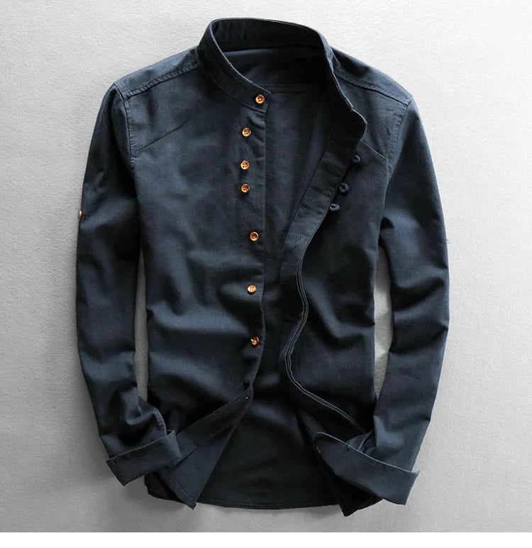 Japanese Linen Cotton Stand Collar Shirt