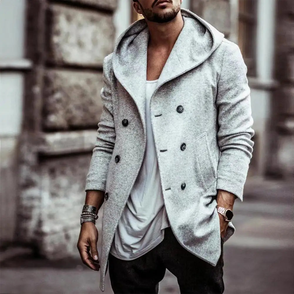 Men’s Double-Breasted Hooded Windbreaker Jacket