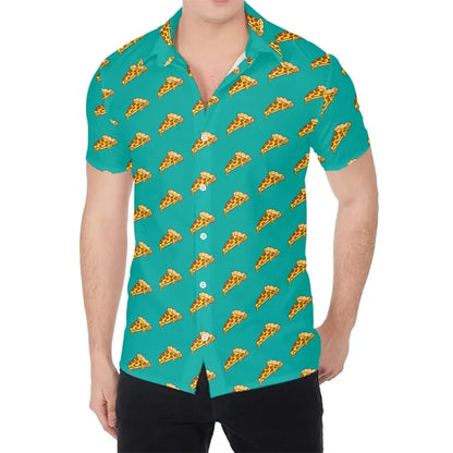 3D Print Pepperoni Pizza Graphic Aloha Shirts For Men Short Sleeve Oversized Beach Hawaii Shirts Mens Button Up Tee Shirt Tops