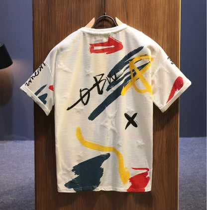 Graffiti Men's 100℅ Cotton T-Shirt Break Hole Tops