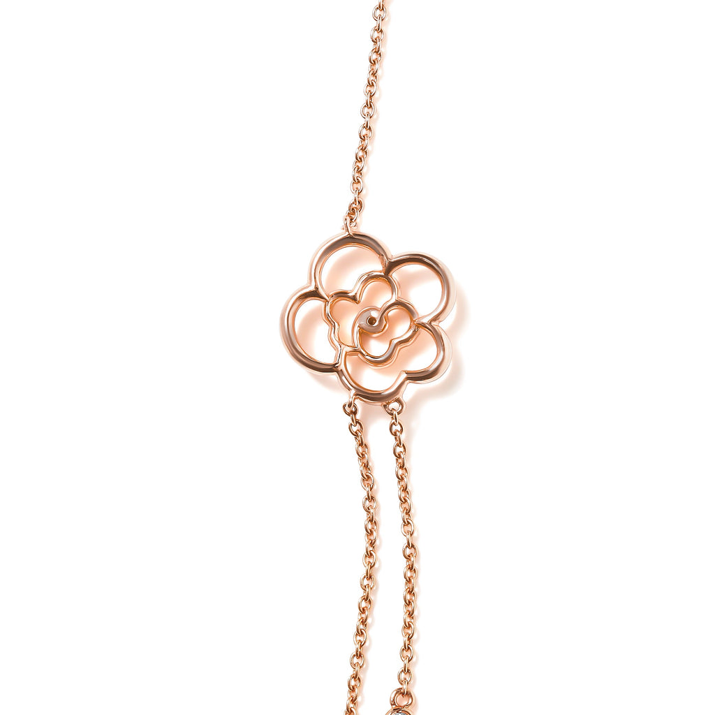 18K Rose Gold 1/2 Cttw Diamond and Freshwater Pearl Double Strand Station Necklace  (G-H Color, SI1-SI2 Clarity) - Adjustable up to 16" to 20"