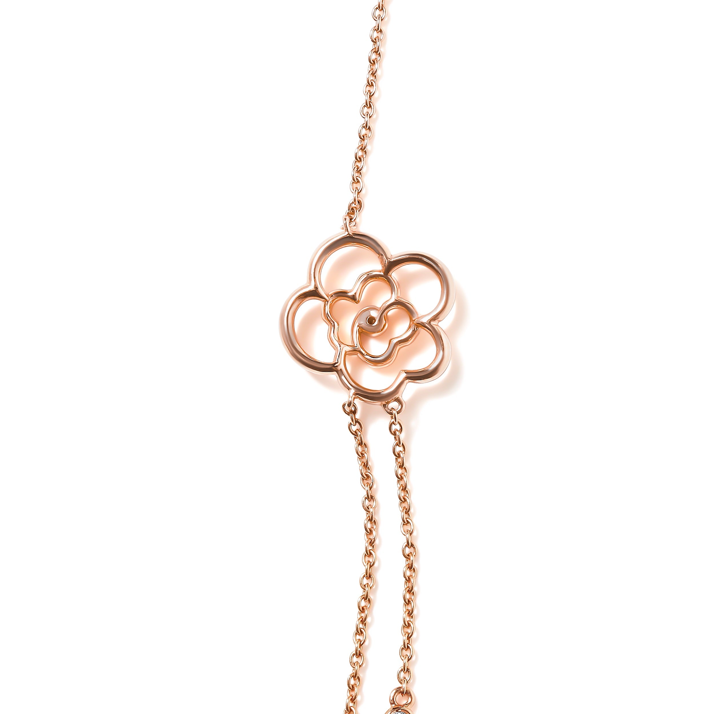 18K Rose Gold 1/2 Cttw Diamond and Freshwater Pearl Double Strand Station Necklace  (G-H Color, SI1-SI2 Clarity) - Adjustable up to 16" to 20"