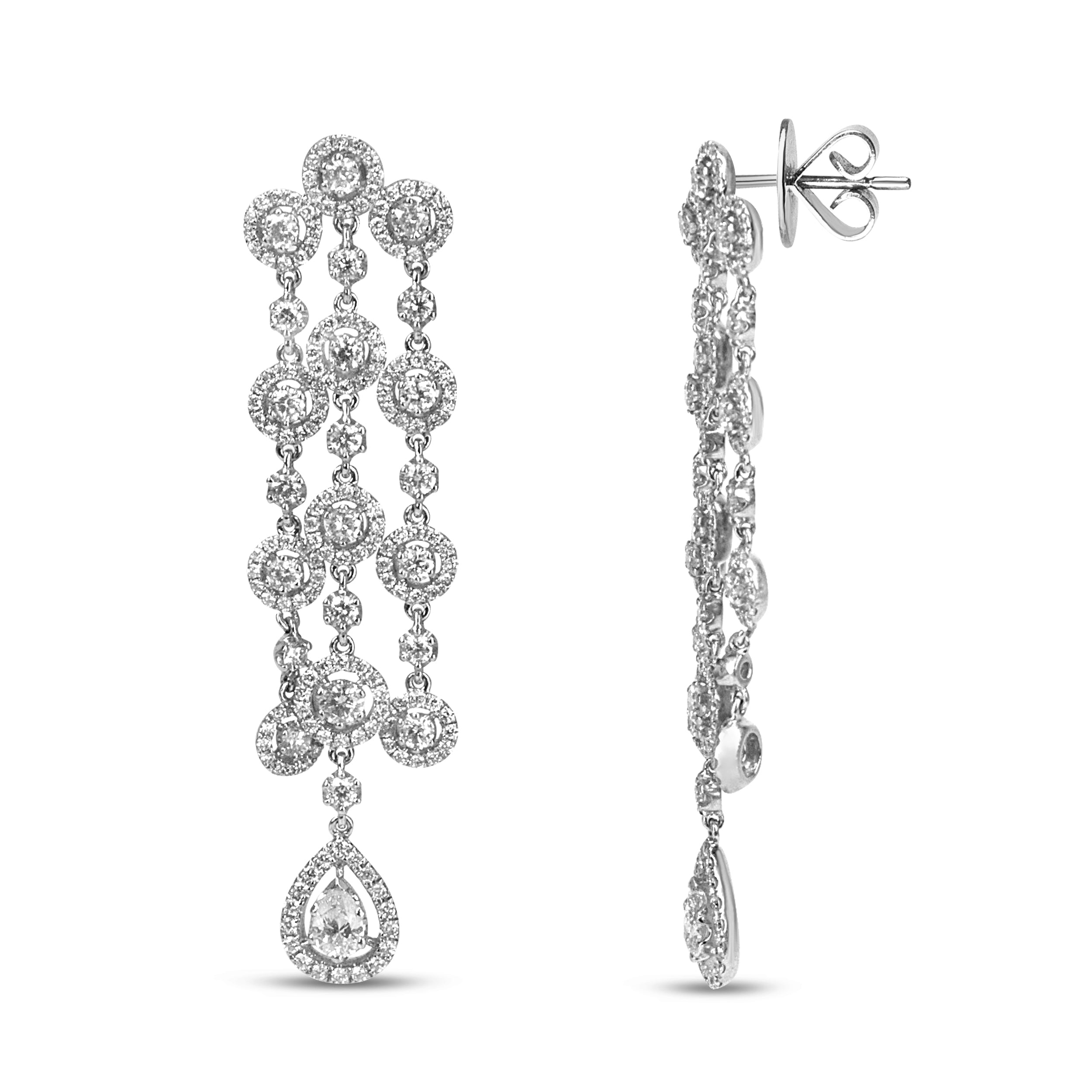 18K White Gold 4 3/4 Cttw Diamond Double Teardrop Waterfall Dangle Earrings (H-I Color, VS1-VS2 Clarity)