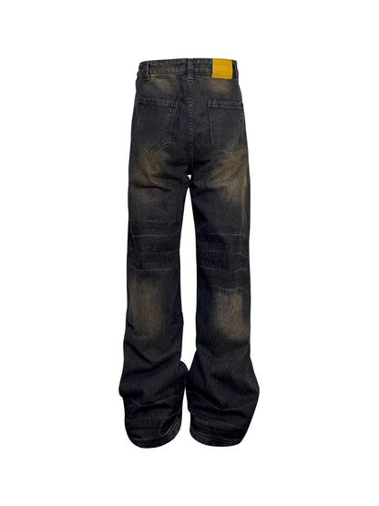Niche Retro Washed Straight Deconstructed Jeans