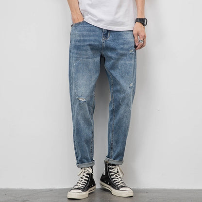 Light-colored Jeans Men's Loose Straight Ripped Leisure Tapered Stretch