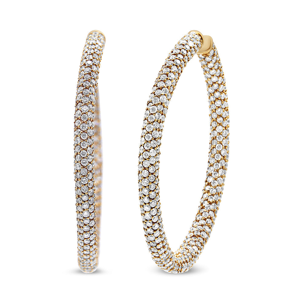18K Rose Gold 6.90 Cttw Pave Set Diamond Inside Out Eternity Hoop Earrings (F-G Color, VS1-VS2 Clarity)