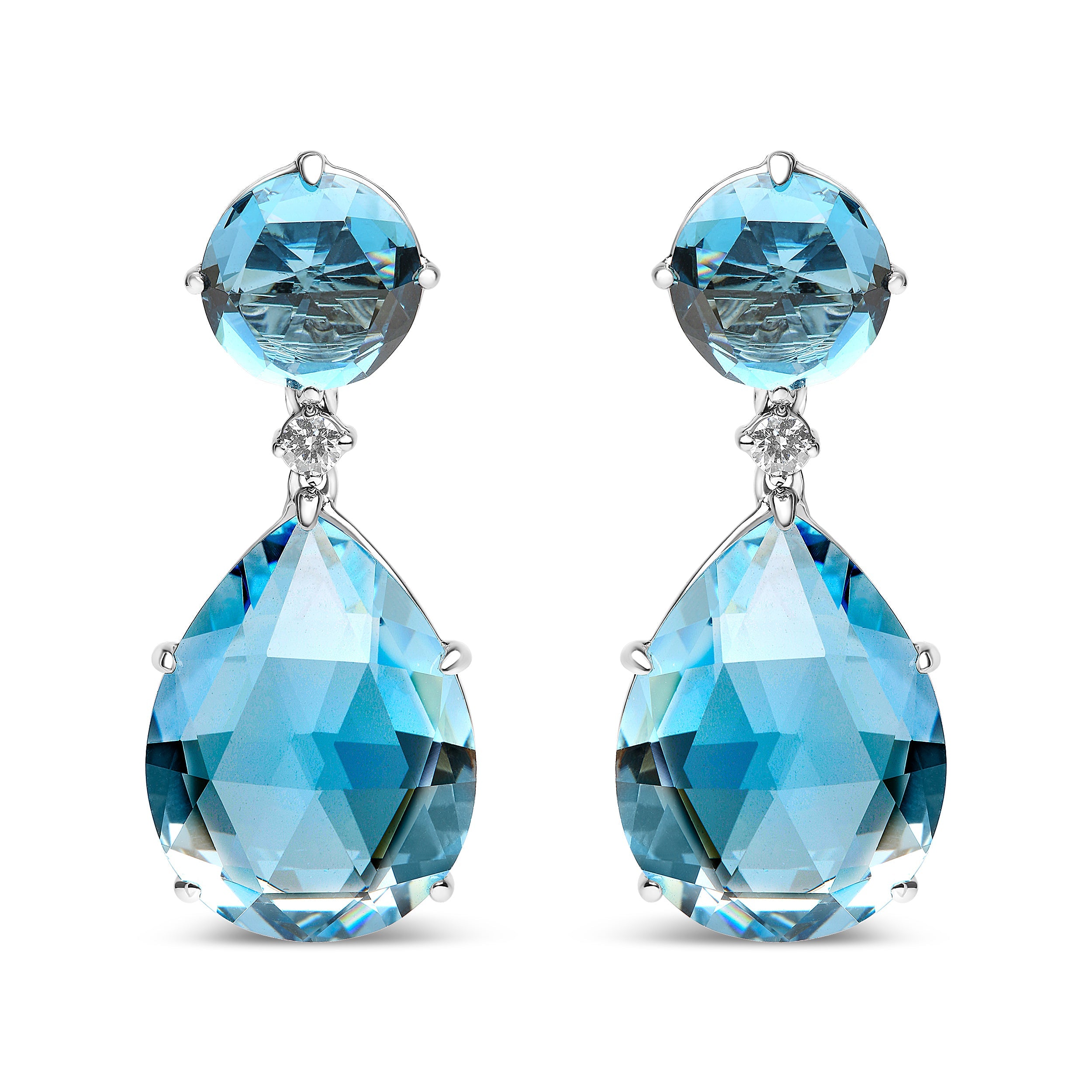 18K White Gold 1/5 Cttw Diamond with Round London Blue Topaz and 20 x 15mm Pear Cut Sky Blue Topaz Gemstone Dangle Earring (G-H Color, SI1-SI2 Clarity)