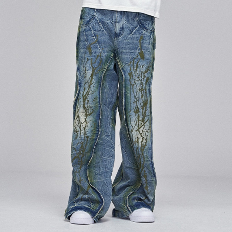 American Street Dirtyfit Heavy Industry Washed Distressed Wide Leg Jeans Design Sense