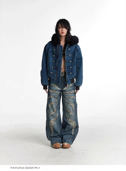 Original Digital 3D Full Printed Leopard Print Loose Jeans