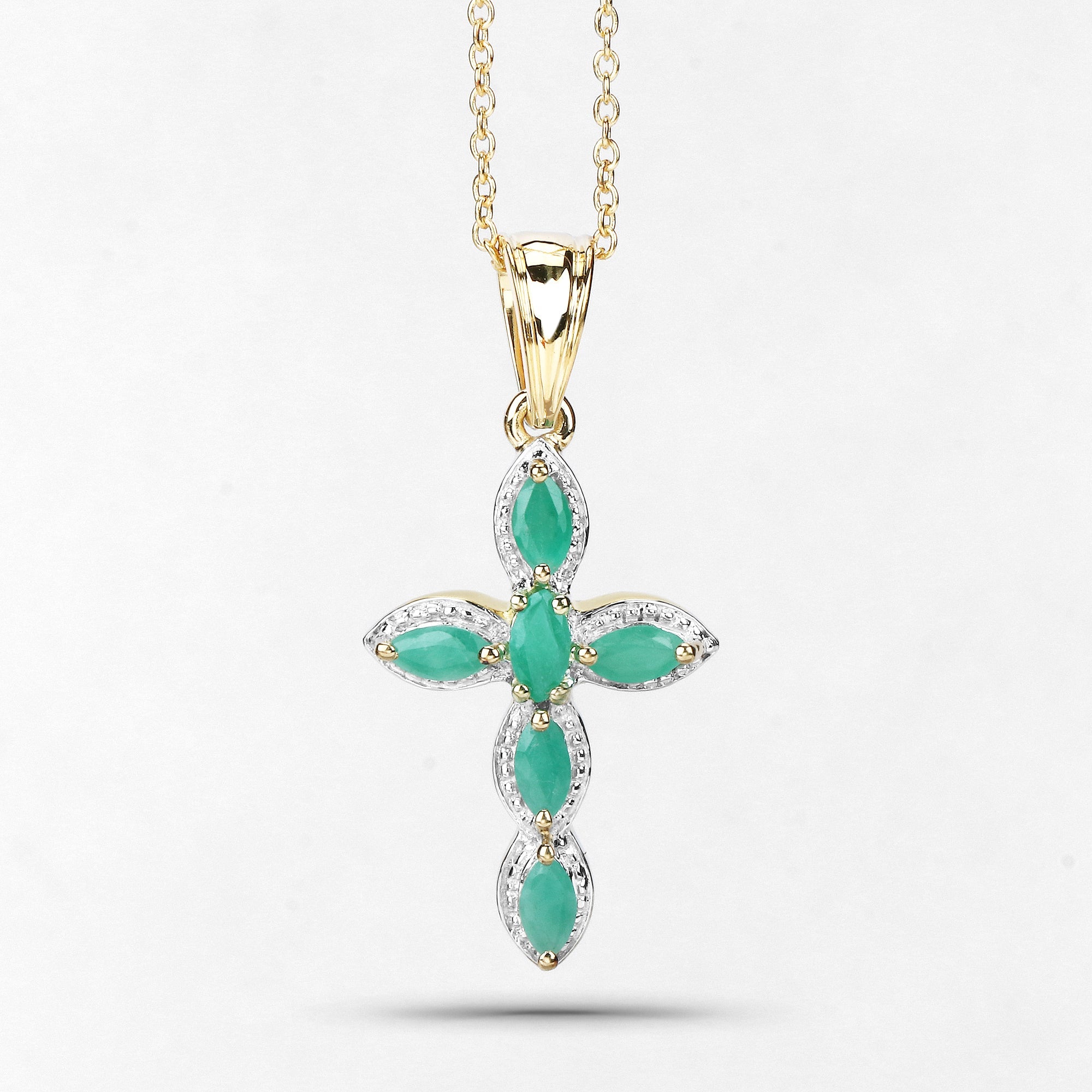18K Yellow Gold Plated 0.84 Carat Genuine Emerald .925 Sterling Silver Pendant