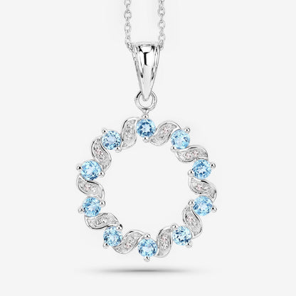 1.30 Carat Genuine Swiss Blue Topaz and White Topaz .925 Sterling Silver Pendant