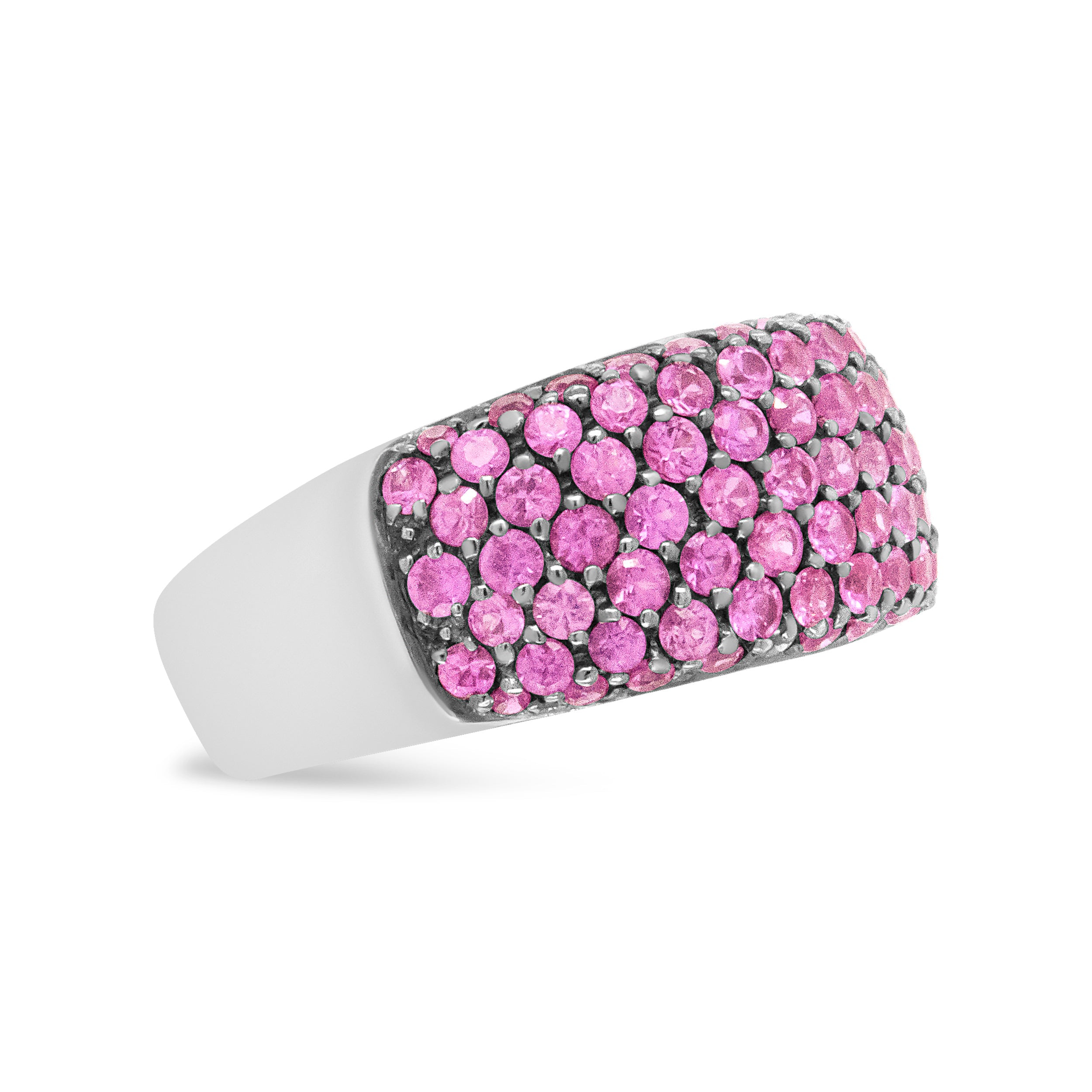 18K White Gold and Black Rhodium Multi Row Pink Sapphire Classic Band Ring - Ring Size 6.5