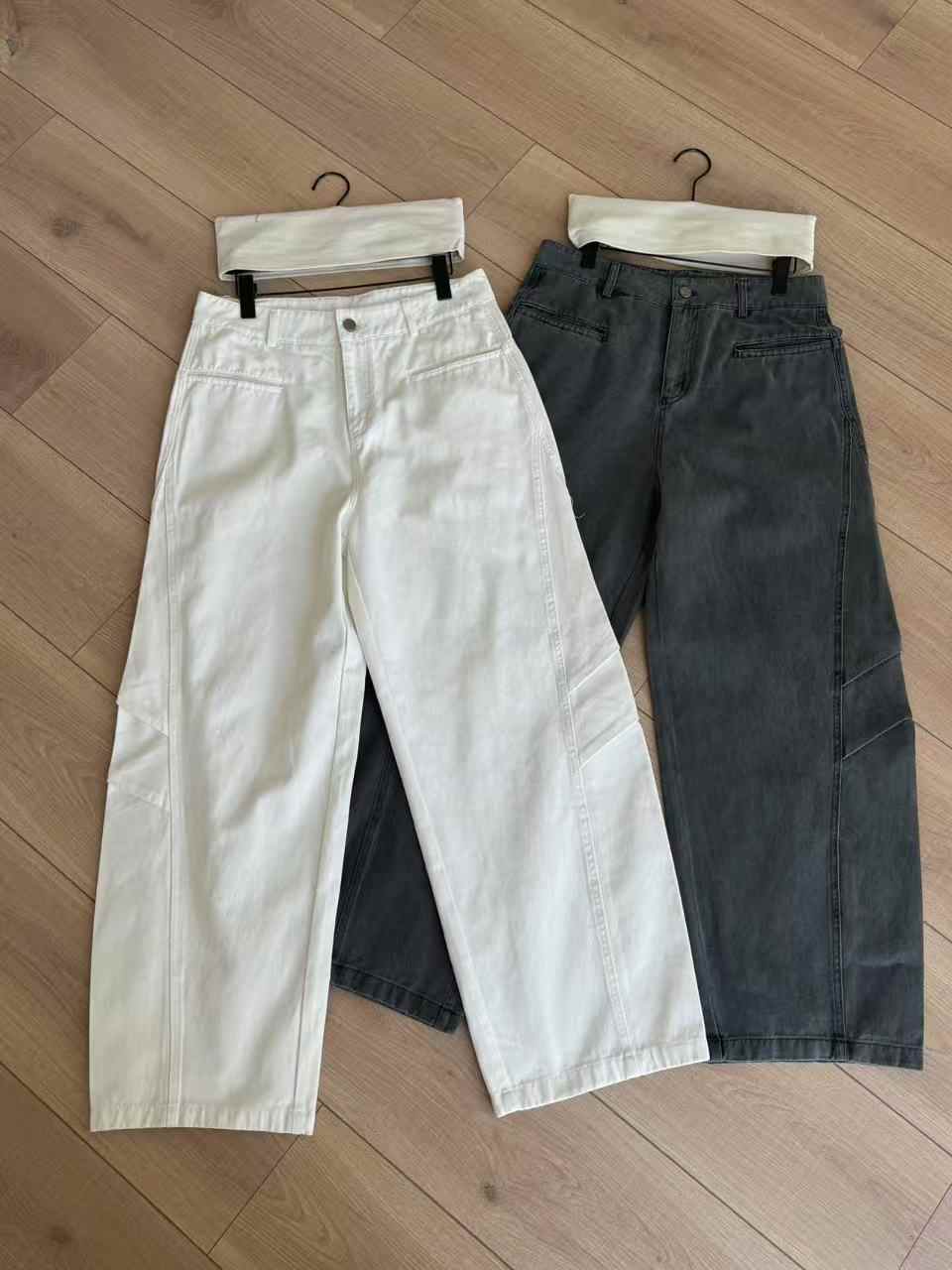 Three-dimensional Cut Pleated Washed All-match Matchet Pants White Unifrom Casual Jeans