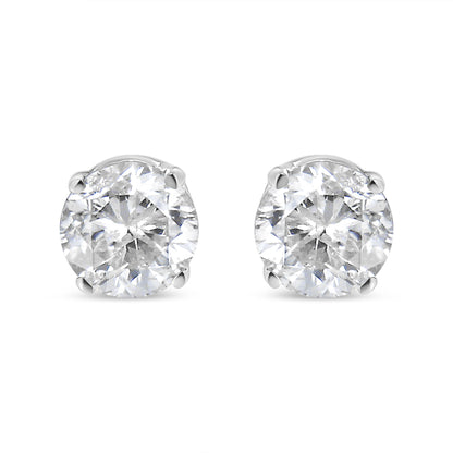 AGS Certified 14K White Gold 1.0 Cttw 4-Prong Set Brilliant Round-Cut Solitaire Diamond Push Back Stud Earrings (F-G Color, SI2-I1 Clarity)