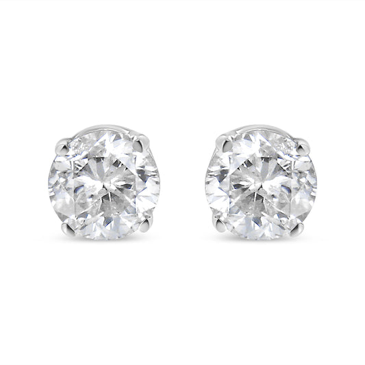 IGI Certified 1.00 Cttw Round Brilliant-Cut Diamond 14K White Gold Classic 4-Prong Solitaire Stud Earrings (H-I Color, I1-I2 Clarity)