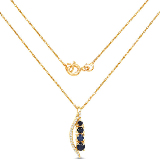 0.40 Carat Genuine Blue Sapphire and White Diamond 14K Yellow Gold Pendant