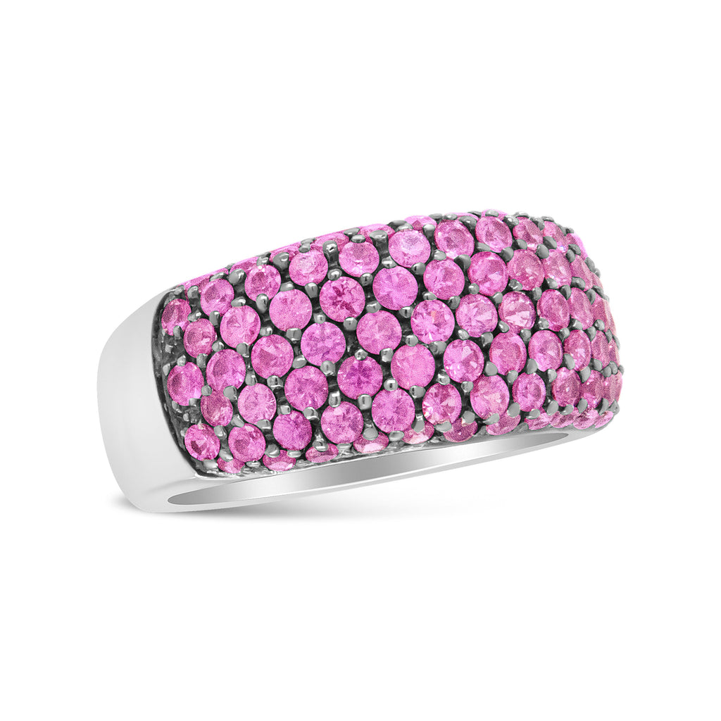 18K White Gold and Black Rhodium Multi Row Pink Sapphire Classic Band Ring - Ring Size 6.5