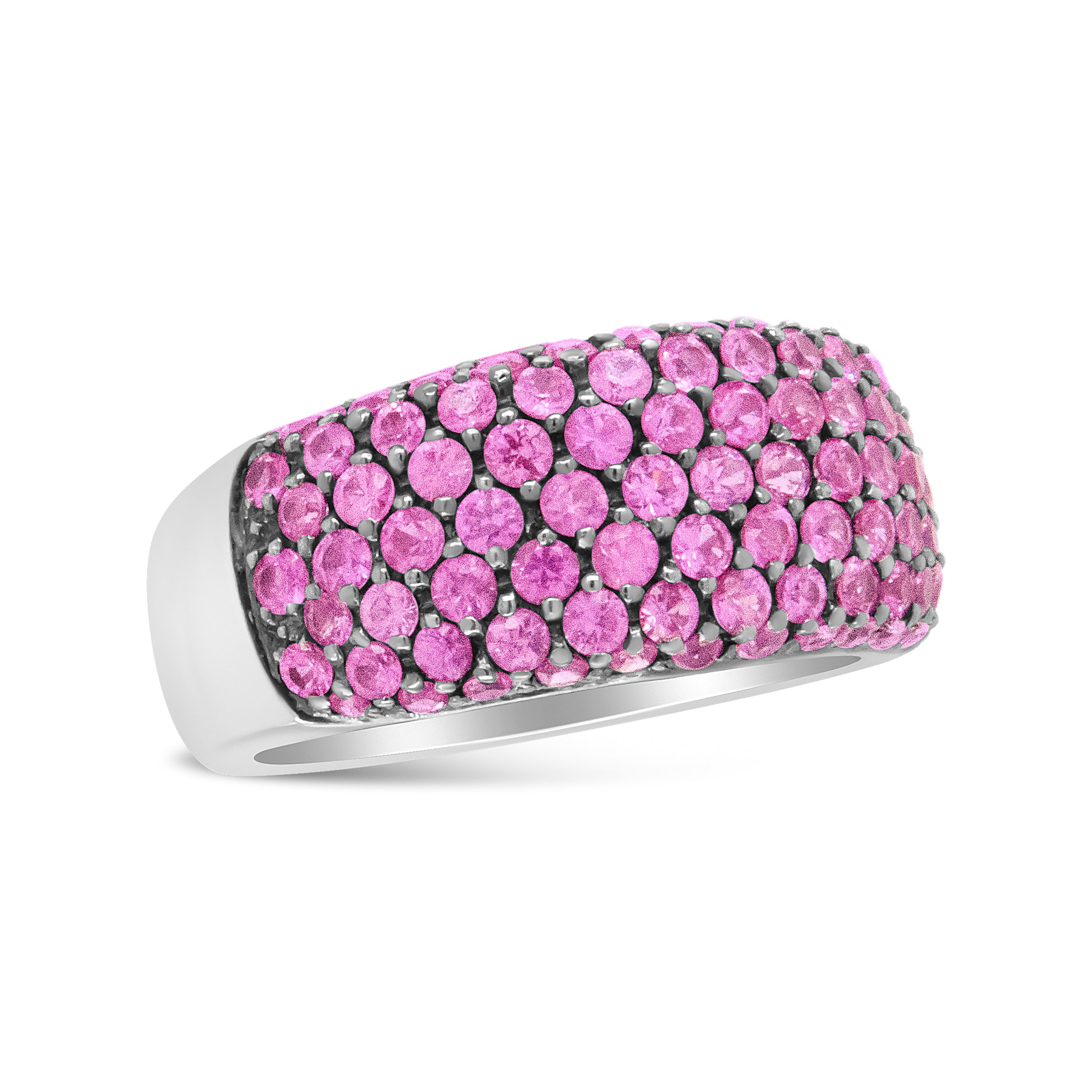 18K White Gold and Black Rhodium Multi Row Pink Sapphire Classic Band Ring - Ring Size 6.5