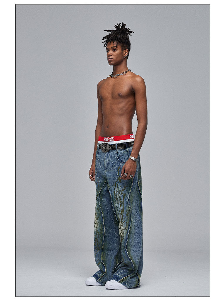 American Street Dirtyfit Heavy Industry Washed Distressed Wide Leg Jeans Design Sense