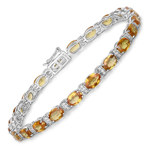 16.73 Carat Genuine Orange Sapphire and White Diamond 14K White Gold Bracelet