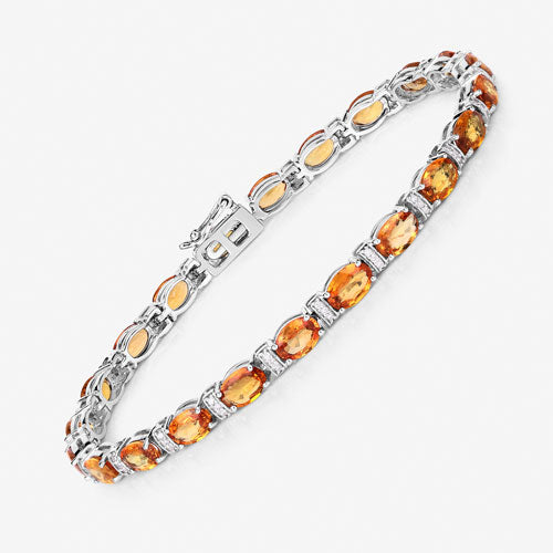 16.73 Carat Genuine Orange Sapphire and White Diamond 14K White Gold Bracelet