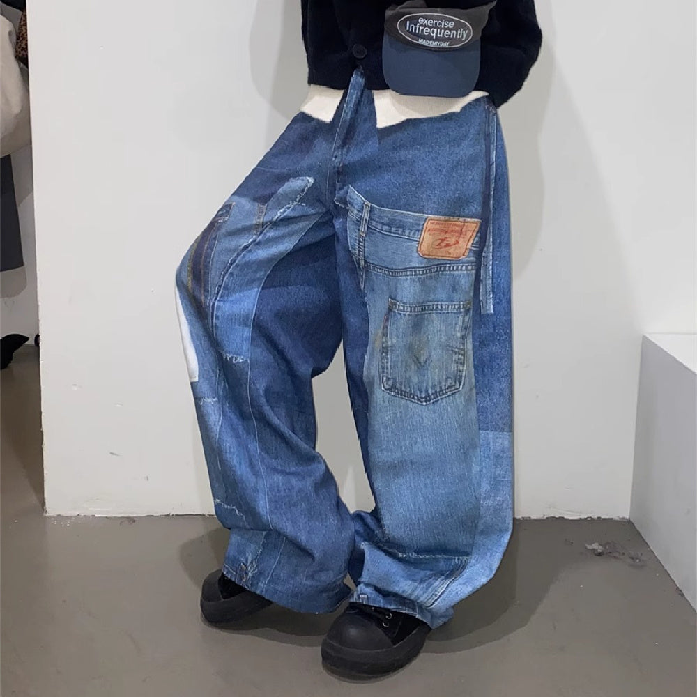 American Retro Independent Design Loose Straight Jeans Men