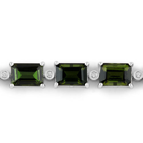 19.04 Carat Genuine Green Tourmaline and White Diamond 14K White Gold Bracelet