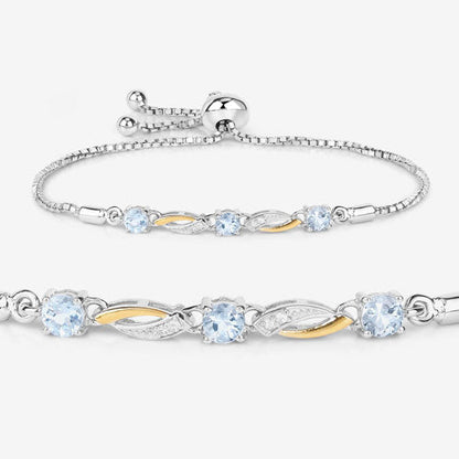 0.74 Carat Genuine Aquamarine and White Sapphire .925 Sterling Silver Bracelet