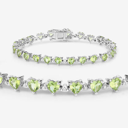 10.24 Carat Genuine Peridot and White Diamond .925 Sterling Silver Bracelet