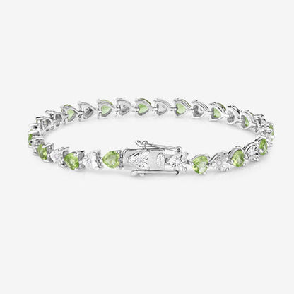 6.74 Carat Genuine Peridot and White Diamond .925 Sterling Silver Bracelet
