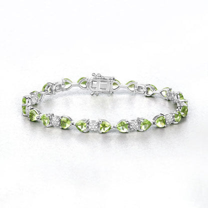 9.78 Carat Genuine Peridot and White Diamond .925 Sterling Silver Bracelet
