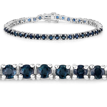 12.04 Carat Genuine Blue Sapphire .925 Sterling Silver Bracelet