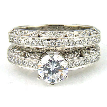 .54ct Antique Style Engagement Ring Set 18KT White Gold
