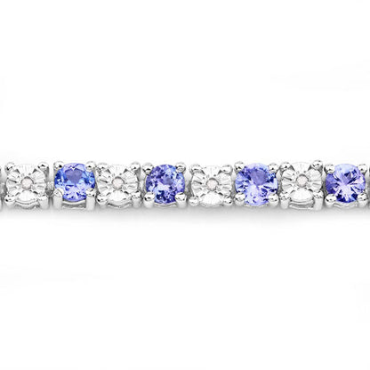 5.44 Carat Genuine Tanzanite and White Diamond .925 Sterling Silver Bracelet