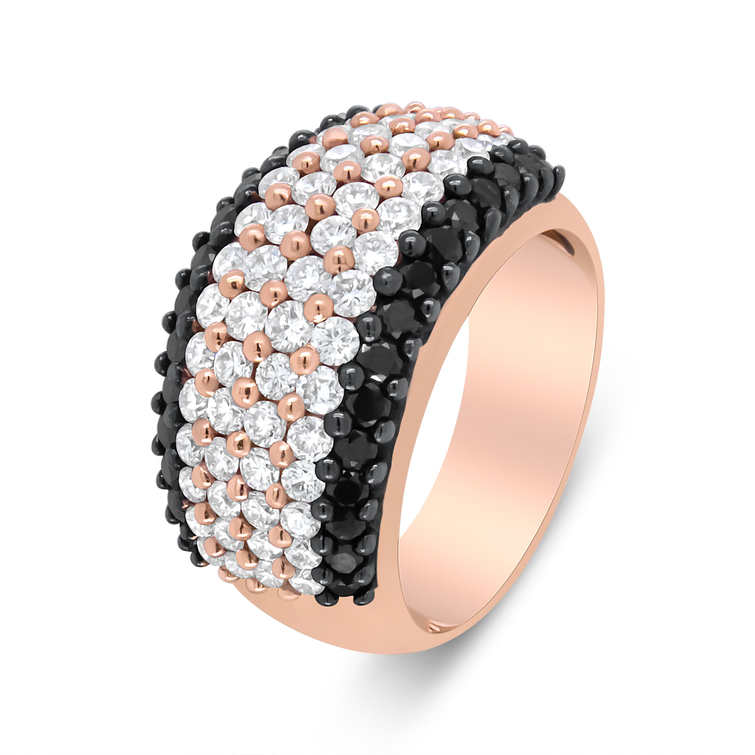 18K Rose Gold 2 1/5 Cttw Black and White Diamond 6 Row Band Ring (F-G and Black Color, VS1-VS2 Clarity) - Ring Size 7