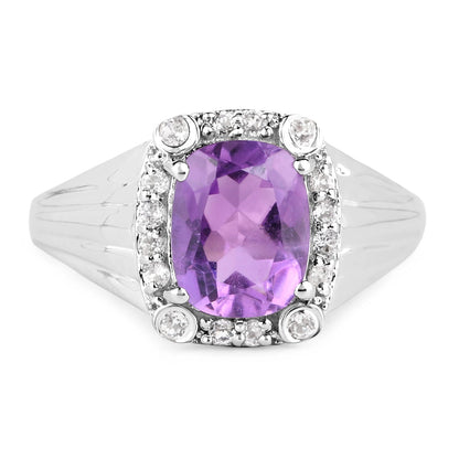 2.13 Carat Genuine  Amethyst and White Topaz .925 Sterling Silver Ring