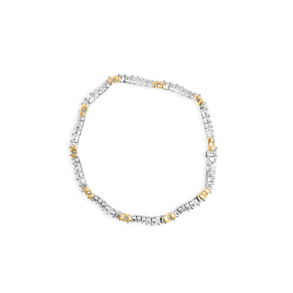 10K Two-Tone 2.00 Cttw Diamond "X" and Wave Link Bracelet (H-I Color, I1-I2 Clarity) - 7" Inches